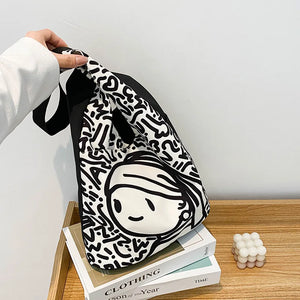 Japanese Anime Print Canvas Tote Bag Women Shopper Bag Girl Shoulder Handbag