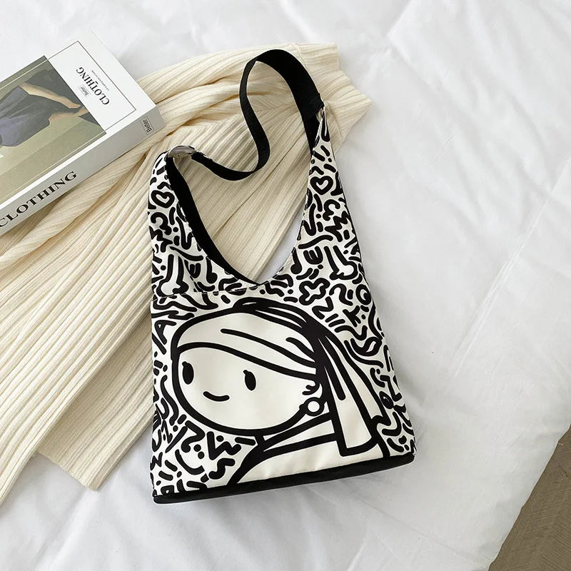 Japanese Anime Print Canvas Tote Bag Women Shopper Bag Girl Shoulder Handbag