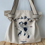 Japanese Style Retro Cartoon Anime Print Canvas Tote Bag Women Shopper Bag