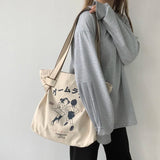 Japanese Style Retro Cartoon Anime Print Canvas Tote Bag Women Shopper Bag