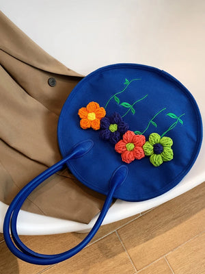 Canvas Tote Bag Women Summer Shoulder Bags Round Handbags Big Shopper Totes