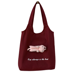 Canvas Tote Bag with Inside Pocket, Letter Design