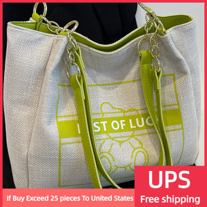 Canvas Tote Bag with Zipper Large Capacity Handbag Purse Chain