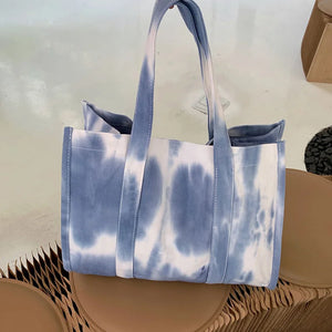 Tie Dye Canvas Tote Bag Women's Shoulder Shopper Large Capacity Handbag