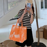 Tie Dye Canvas Tote Bag Women's Shoulder Shopper Large Capacity Handbag