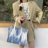 Tie Dye Canvas Tote Bag Women's Shoulder Shopper Large Capacity Handbag