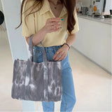 Tie Dye Canvas Tote Bag Women's Shoulder Shopper Large Capacity Handbag