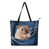 Cat Print Canvas Tote Bag for Women