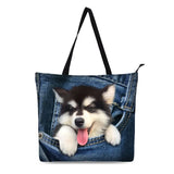 Cat Print Canvas Tote Bag for Women