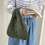 Corduroy Tote Bag for Women Cartoon Print Cotton Handbag