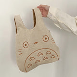 Corduroy Tote Bag for Women Cartoon Print Cotton Handbag