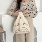 Corduroy Tote Bag for Women Cartoon Print Large Handbag