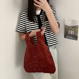 Corduroy Tote Bag Cartoon Print Large Handbag Women's Cotton Shopper Purse