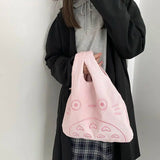 Corduroy Tote Bag Cartoon Print Large Handbag Women's Cotton Shopper Purse