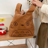 Corduroy Tote Bag Cartoon Print Large Handbag Women's Cotton Shopper Purse
