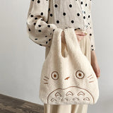Corduroy Tote Bag for Women Cartoon Print Large Handbag