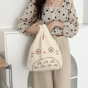 Corduroy Tote Bag for Women Cartoon Print Large Handbag