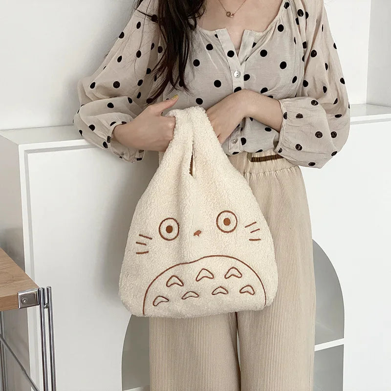 Corduroy Tote Bag for Women Cartoon Print Large Handbag