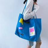 Smiley Letter Patch Canvas Tote Bag Girls Shopper Handbag