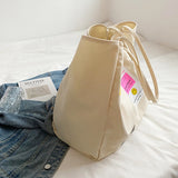 Smiley Letter Patch Canvas Tote Bag Girls Shopper Handbag