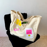Smiley Letter Patch Canvas Tote Bag Girls Shopper Handbag