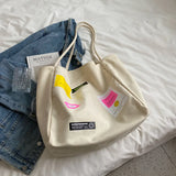 Smiley Letter Patch Canvas Tote Bag Girls Shopper Handbag