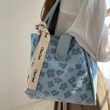 Flower Print Canvas Tote Bag for Women