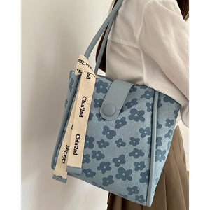 Flower Print Canvas Tote Bag for Women
