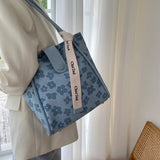 Flower Print Canvas Tote Bag for Women