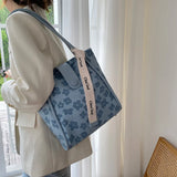 Flower Print Canvas Tote Bag for Women