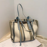 Striped Canvas Tote Bag for Women Large Capacity Shopper Handbag