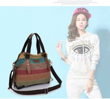 Rainbow Striped Canvas Tote Handbag Shoulder Bag