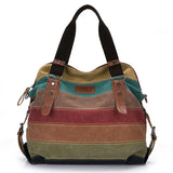 Rainbow Striped Canvas Tote Handbag Shoulder Bag