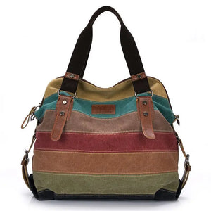 Rainbow Striped Canvas Tote Handbag Shoulder Bag