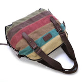 Canvas Totes Striped Womens Handbag Patchwork Rainbow Shoulder Bag