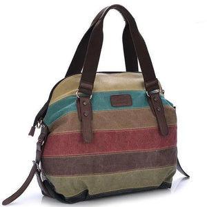 Canvas Totes Striped Womens Handbag Patchwork Rainbow Shoulder Bag