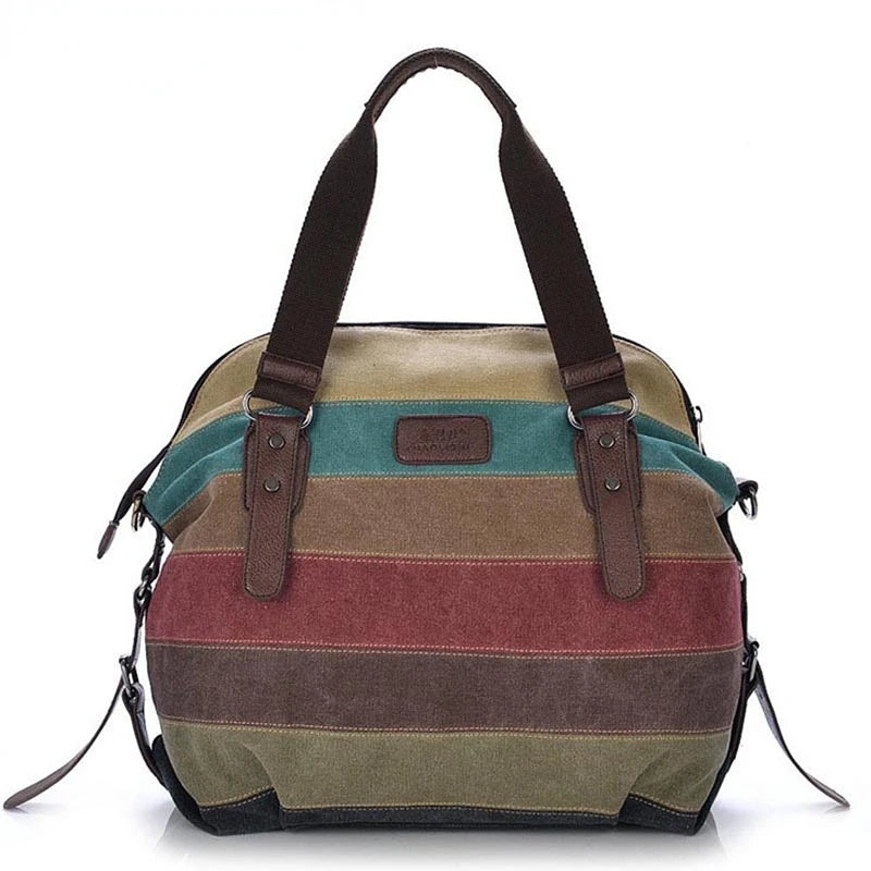 Canvas Striped Womens Handbag Rainbow Shoulder Bag