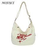 Canvas Underarm Bag Large Capacity Embroidered Letters Travel Handbags