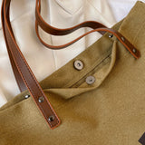 Vintage Canvas Underarm Bag Women Reusable Shopping Snap Closure