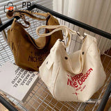 Canvas Underarm Bags Large Capacity Women Top-handle Bags Letter Printed