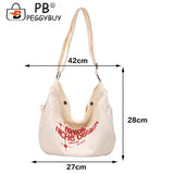 Canvas Underarm Bags Large Capacity Women Top-handle Bags Letter Printed