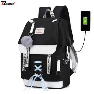 Canvas USB Chargeable School Bags For Girls Teenagers Backpack Bookbags