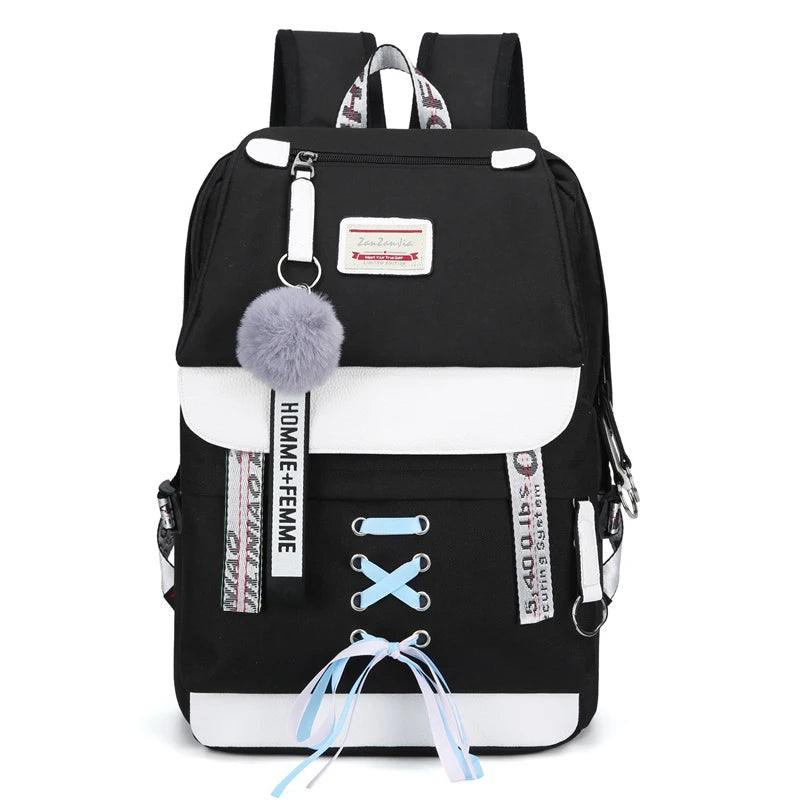 Canvas USB Chargeable School Bags For Girls Teenagers Backpack Bookbags