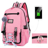 Canvas USB School Bags for Girls Teenagers Backpack Women