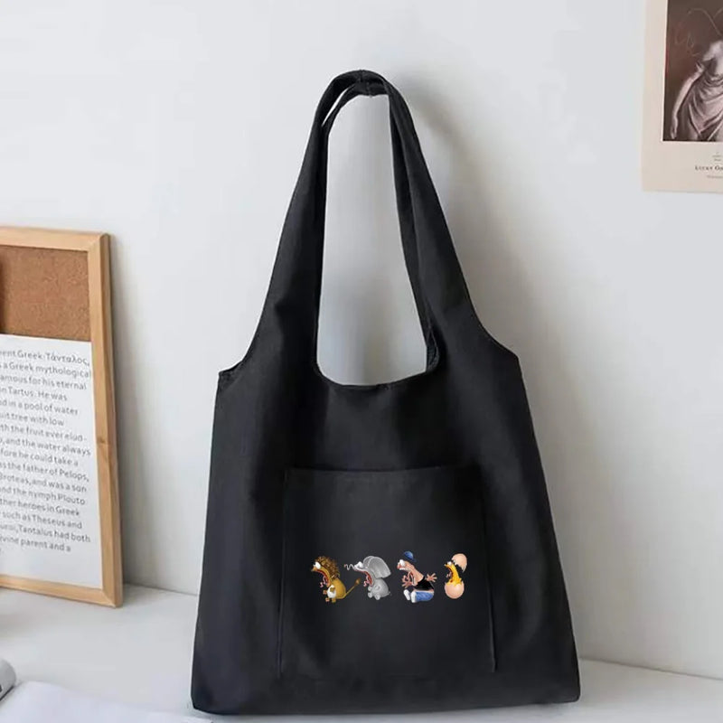 Canvas Vest Bag Cartoon Printing Tote Travel Portable Messenger Bag