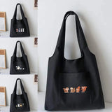 Canvas Vest Bag Cartoon Printing Tote Travel Portable Messenger Bag