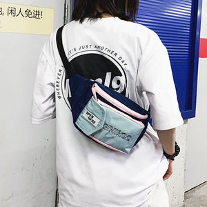 Unisex Canvas Waist Bag Panelled Fanny Pack Tactical Chest Bag
