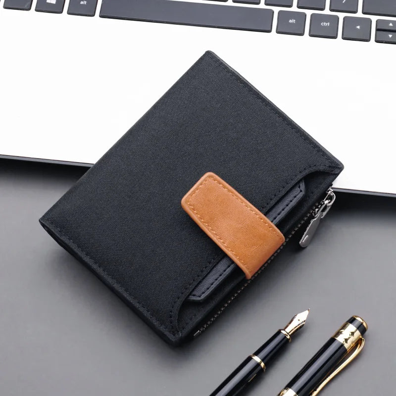 Canvas Wallet Short Men's Button Bag Wallet Clip Multi-card Slot