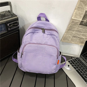 Canvas Small School Backpacks Women Zipper Travel Bagpack Solid Casual Schoolbag
