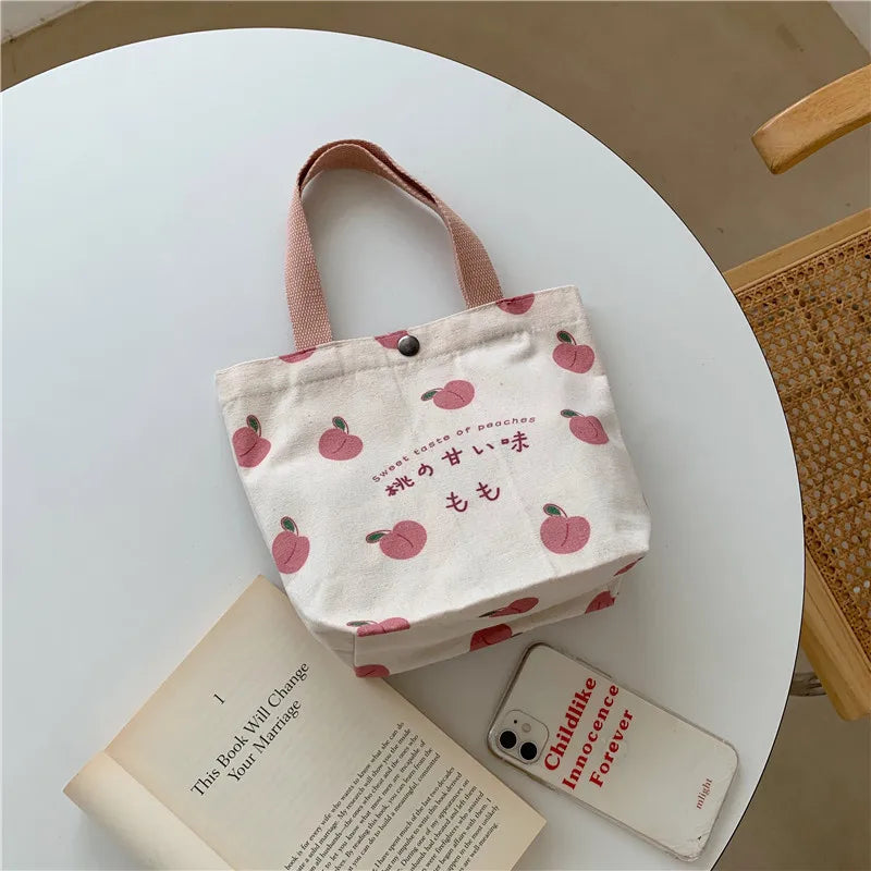 Japanese Peach Printed Eco Reusable Mini Shopping Bag